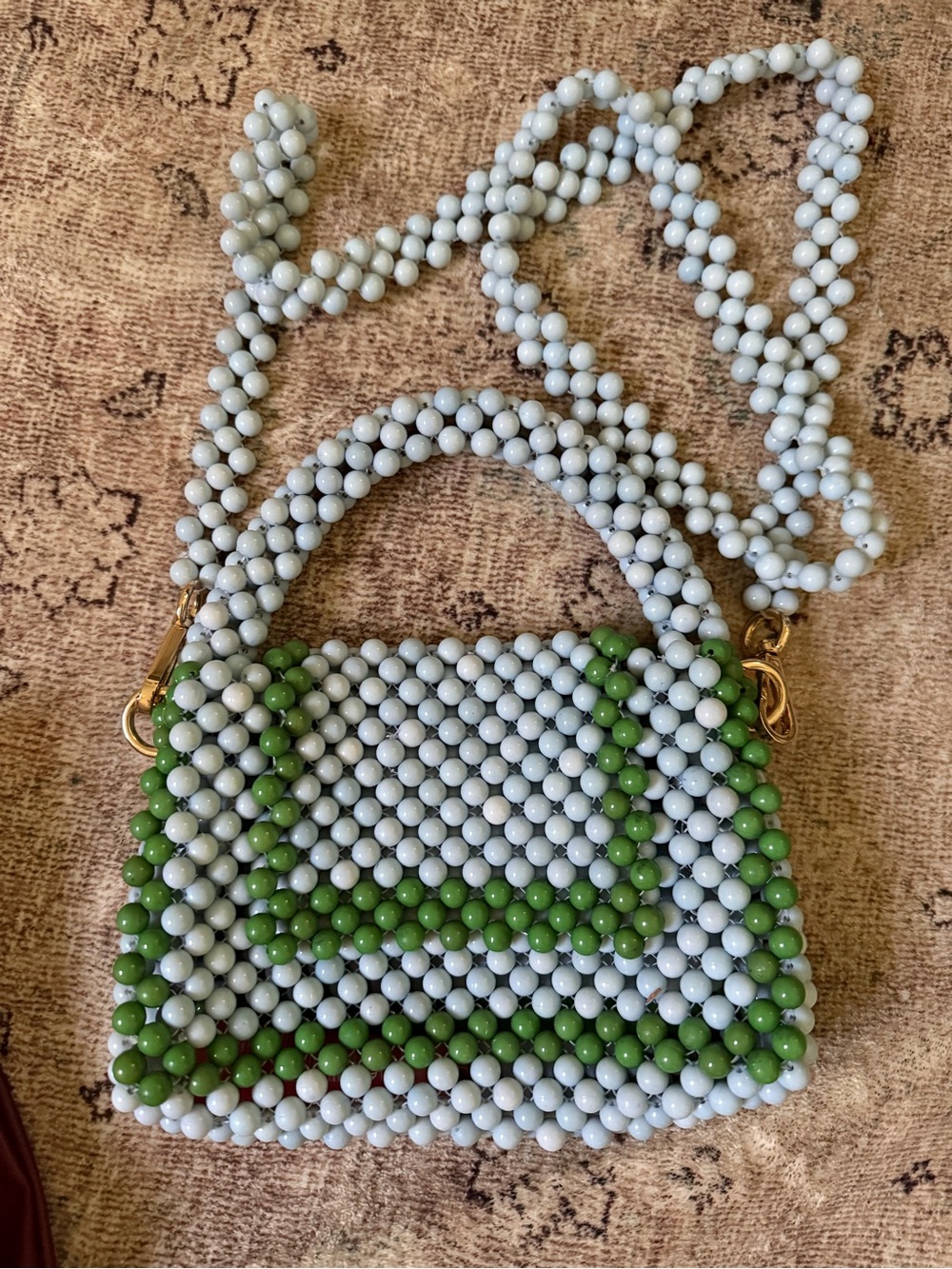 kate spade White and Green Beaded Crossbody Bag